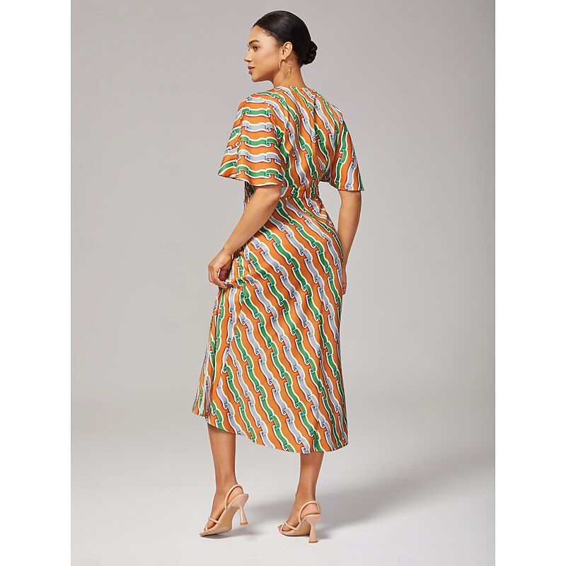 V Neck Side Slit Ripple Print Dress3