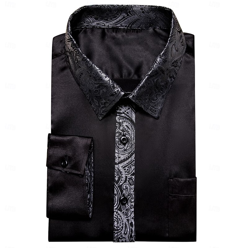 Men's Shirt Silk Like Satin Shirt Casual Shirt Button Up Shirt Prom Shirt Plain Formal Wedding Black Long Sleeve Lapel Spring &  Fall All Seasons Clothing Apparel2