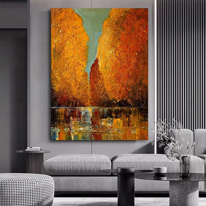 Abstract Autumn Landscape Oil Painting on Canvas pure Handmade Scandinavian Cuadros Trees and Lakes Wall Art Pictures Decor Living Room No Frame4