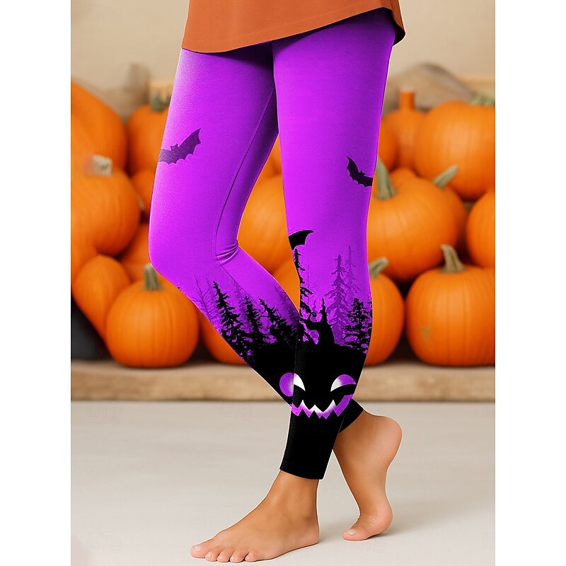 Women's Leggings Vacation Vintage Fashion Ankle-Length High WaistPantsHalloween Graphic Pumpkin Halloween Printing Soft Breathable Stretchy Vacation Street Causal Blue Purple Orange Green Spring Fall3