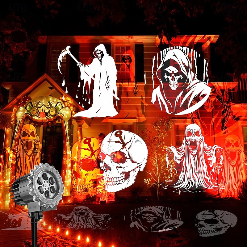 1 Pc Halloween Outdoor High Brightness Stereoscopic Projection Light Skeleton Reaper Ground Plug in Wall Light Vertical Festival Atmosphere Decorative Light US/EU/UK/AU Plug