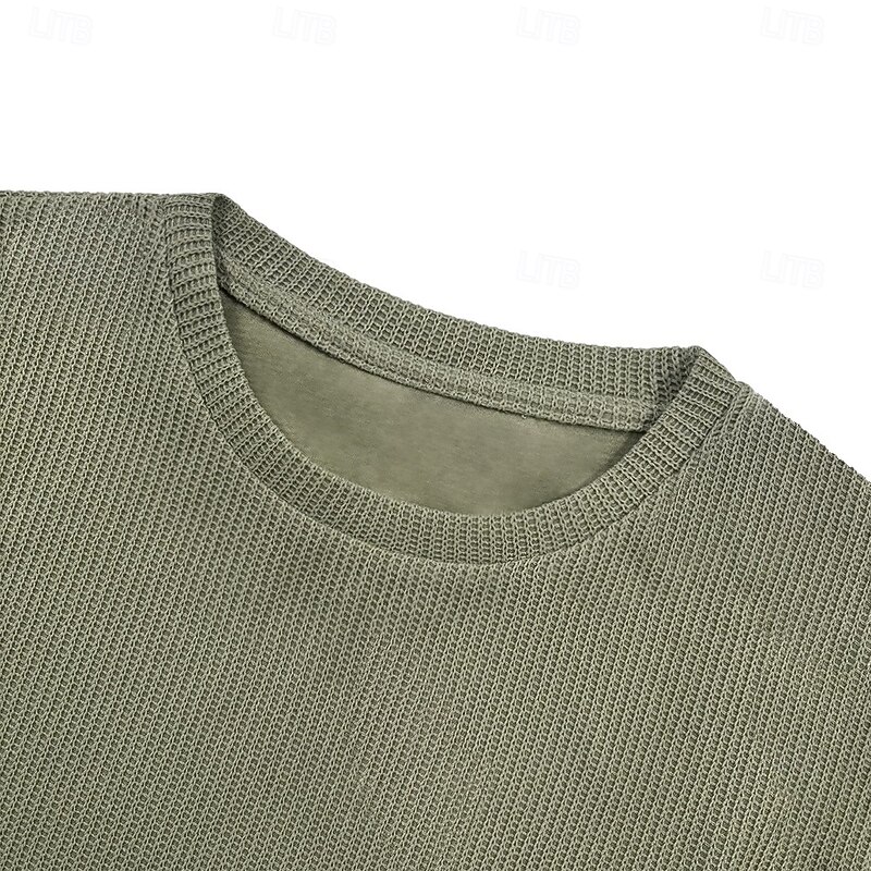 Men's Waffle T-shirt Tee Top Short Sleeve Crew Neck Summer Spring Solid Color Textured Fashion Designer Casual Pocket Knitted Outdoor Casual Daily Blue Light Green Navy Blue Top Tee for Men2