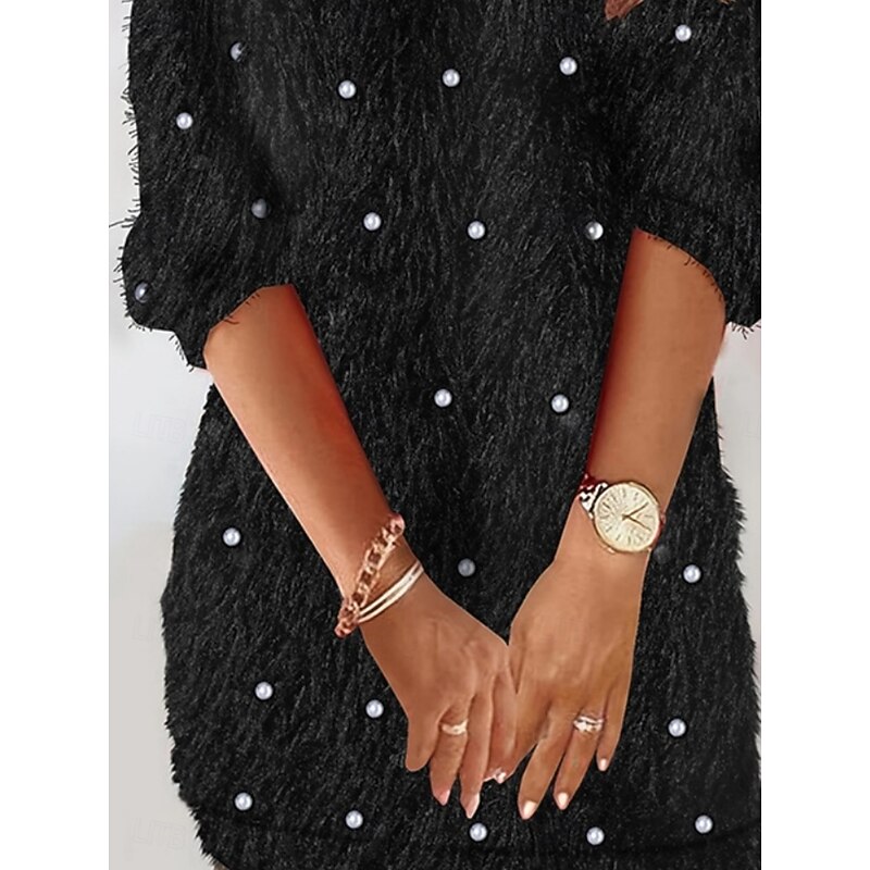 Women's Mini Dress Casual Dress Winter Dress Shift Dress Fashion Modern Daily Beach Weekend Regular Fit Pure Color Long Sleeve V Neck Black Summer Spring Fall Autumn3