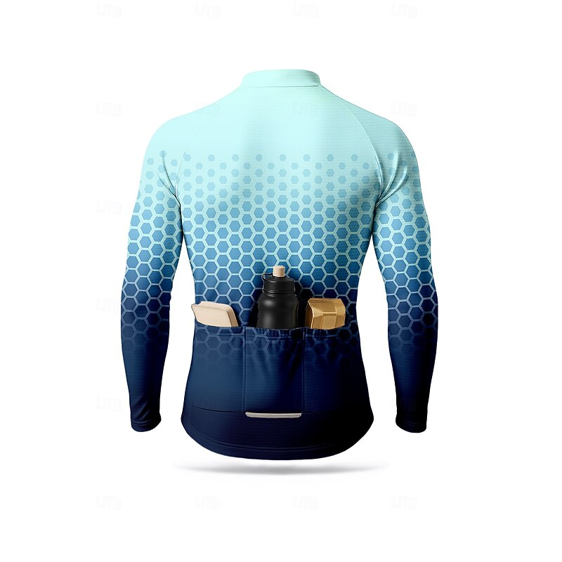 Men's Tops Cycling Jersey Graphic Geometric Gradient Long Sleeve Bike Jacket Jersey Top with 3 Rear Pockets Sun Sun Protection Sunscreen Quick Dry Sports Blue Clothing Apparel2