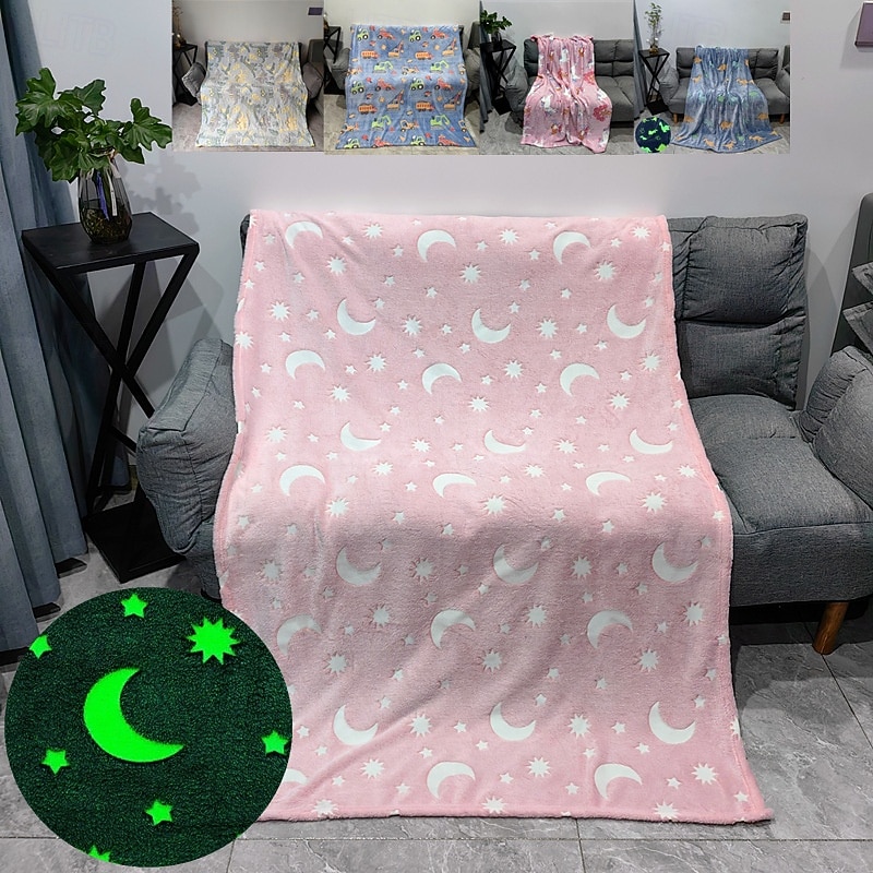 Reversible Glow-in-the-Dark Flannel Blanket - Kids Cozy Throw, Office Lazy Blanket, Soft All-Season Comfort