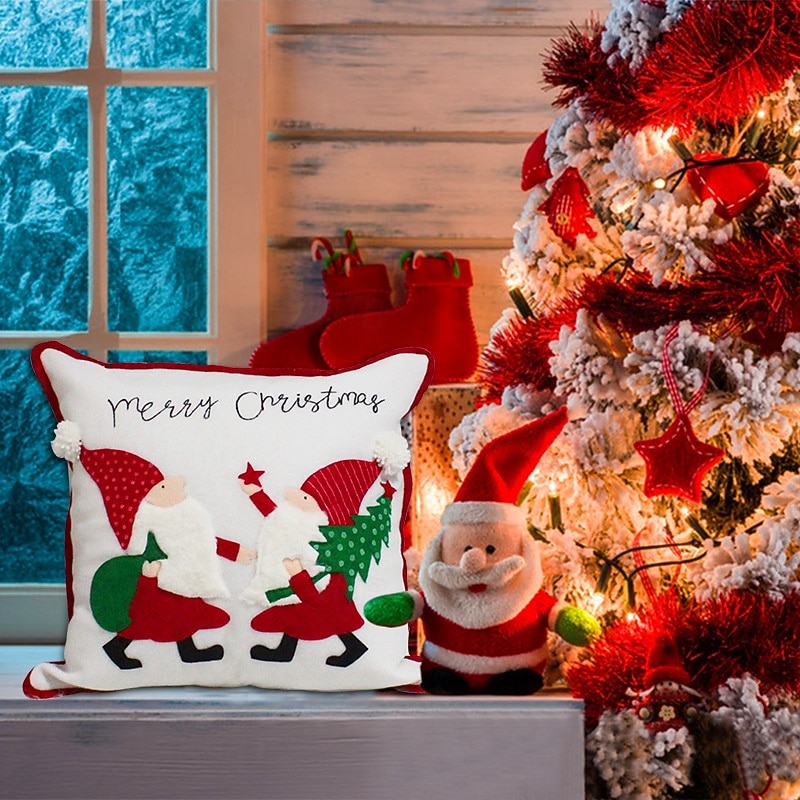 Christmas Chair Cover Embroidered Faceless Santa Pillow Covers Festive Holiday Sofa Cushion Cases Decorative Throw Pillow Covers Perfect Christmas Home Decoration Accessories4