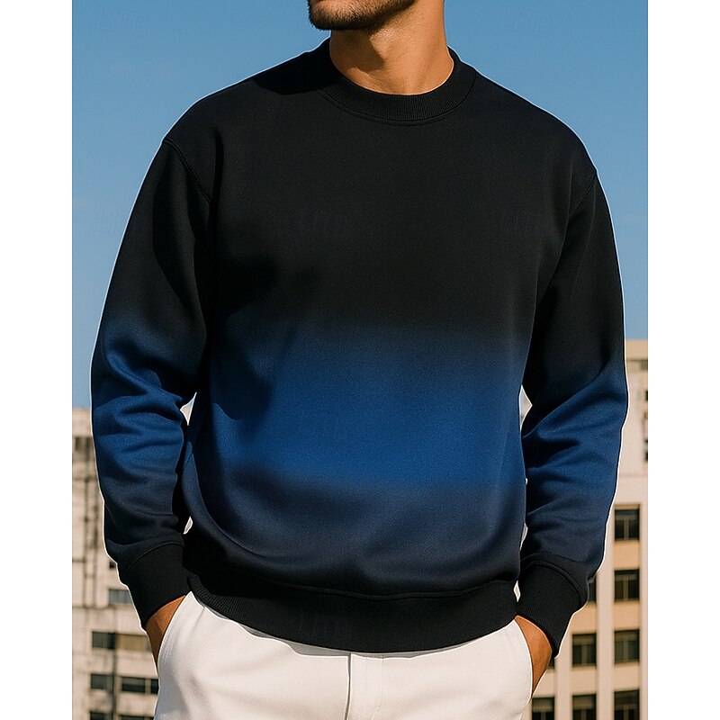 Men's Pullover Sweatshirt Casual Tops Long Sleeve Top Athleisure Color Gradient Outdoor Travel Sports Sportswear Activewear Black White Purple3