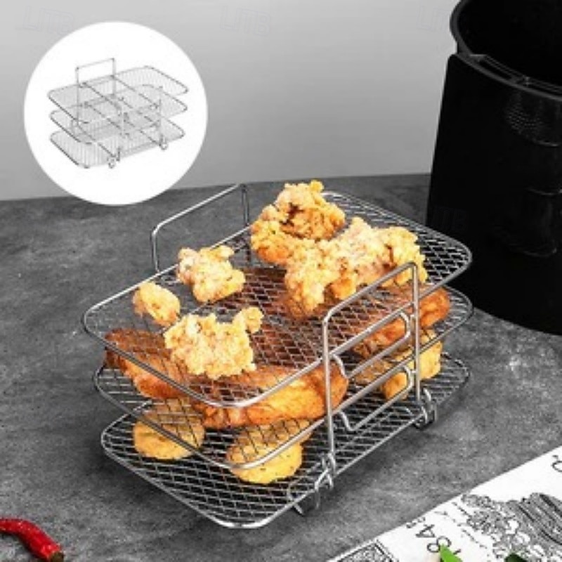 Stainless Steel Multi-layer Dehydrator Rack Three Tier Baking and Steaming Rack Accessory for Air Fryer Oven Kitchen Food Drying and Cooking Tool Home Use2