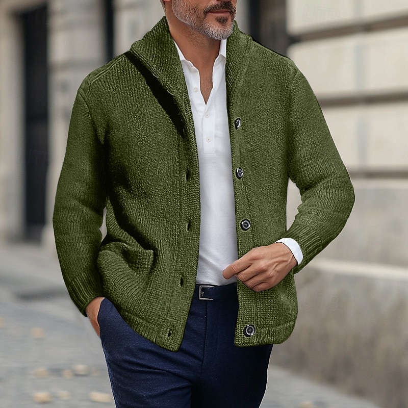 Men's Sweater Cardigan Sweater Ribbed Knit Regular Tops Knitted Button Front Plain Turndown Vacation Fashion Casual Daily Wear Clothing Apparel Winter Spring &  Fall Black Navy Blue M L XL4