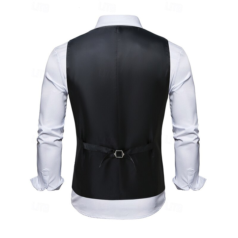 Men's Vest Waistcoat Gilet Vacation Party Business Fashion Casual Spring Fall Pocket Buttons Sequin Polyester Comfortable Argyle Single Breasted One-button V Neck Regular Fit Gold Vest3