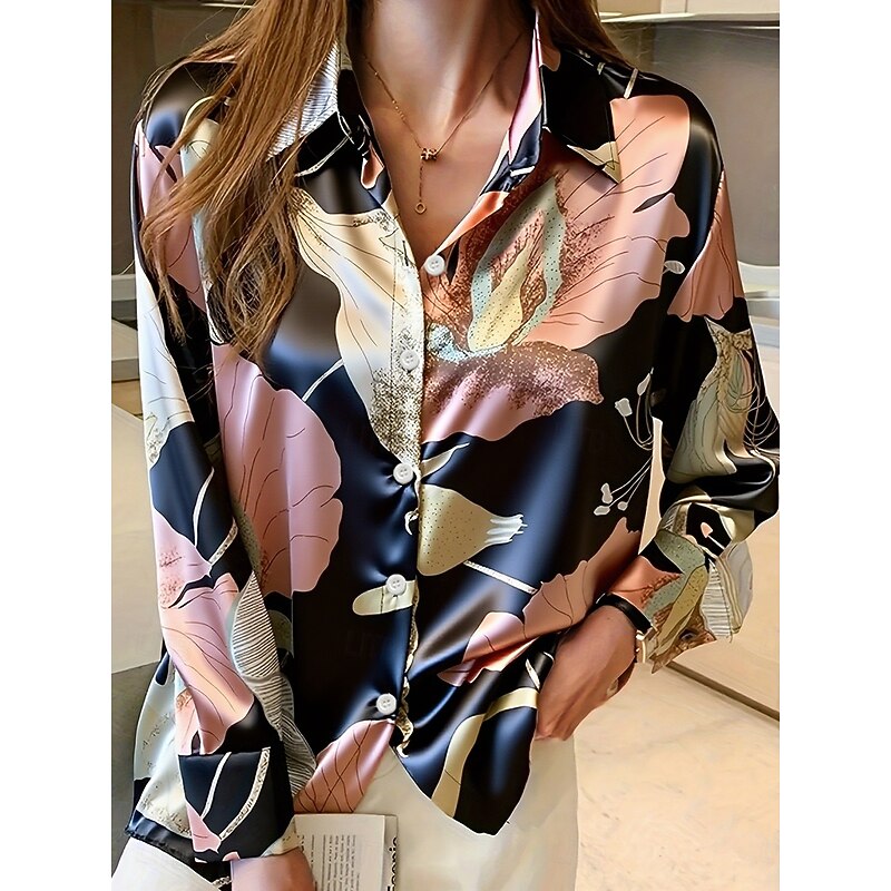 Women's Shirt Work Shirt Floral Graphic Elegant Stylish Casual Long Sleeve Shirt Collar Regular Tops Work Daily Sage Green Pink Spring Fall2