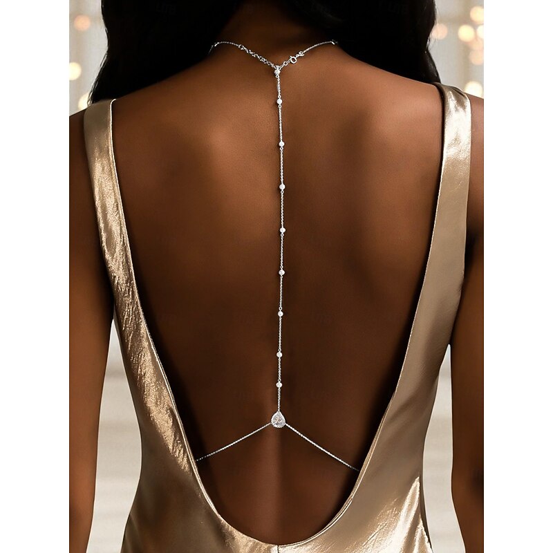 Women's Back Drop Body Chain  Delicate Pearl and Crystal Accents, Elegant Jewelry for Formal Dresses, Evening Parties, Weddings and Special Occasions2