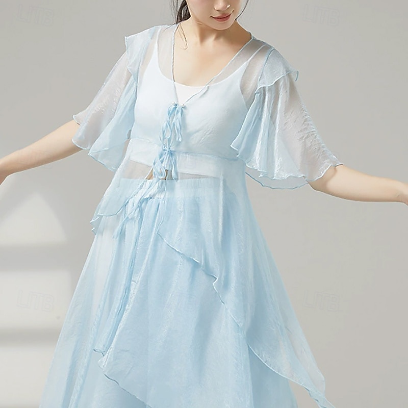 Activewear Top Pure Color Splicing Tulle Women's Performance Training Half Sleeve High Polyester