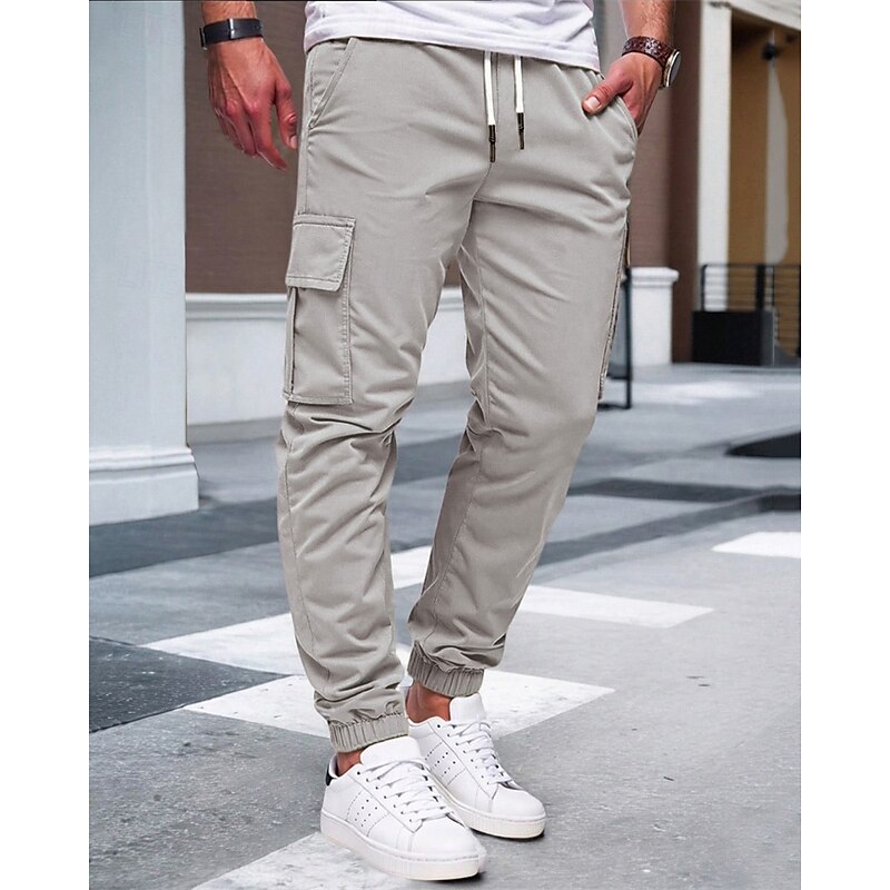 Men's Cargo Pants Joggers Trousers Drawstring Elastic Waist Multi Pocket Plain Wearable Outdoor Daily Camping & Hiking Fashion Classic Black Yellow4