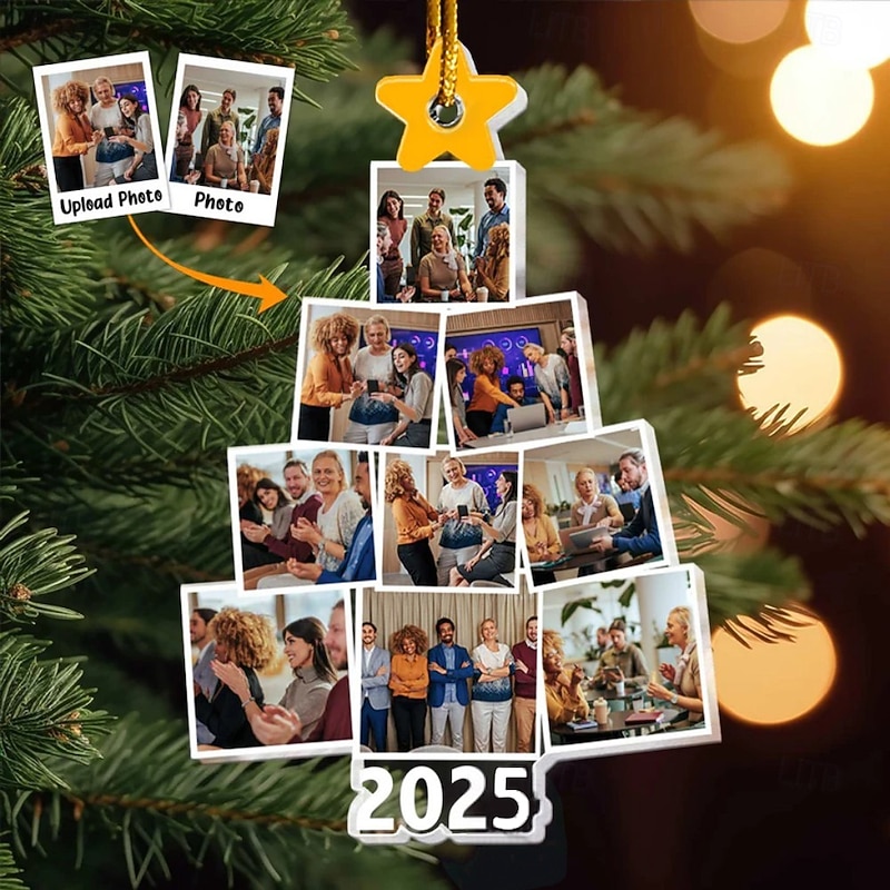 Personalized Christmas Tree Coworker Photo Ornaments Acrylic 2D Custom Picture Frame Decor Christmas Tree Xmas Decoration Hanging Pendant Gifts for Family and Friends