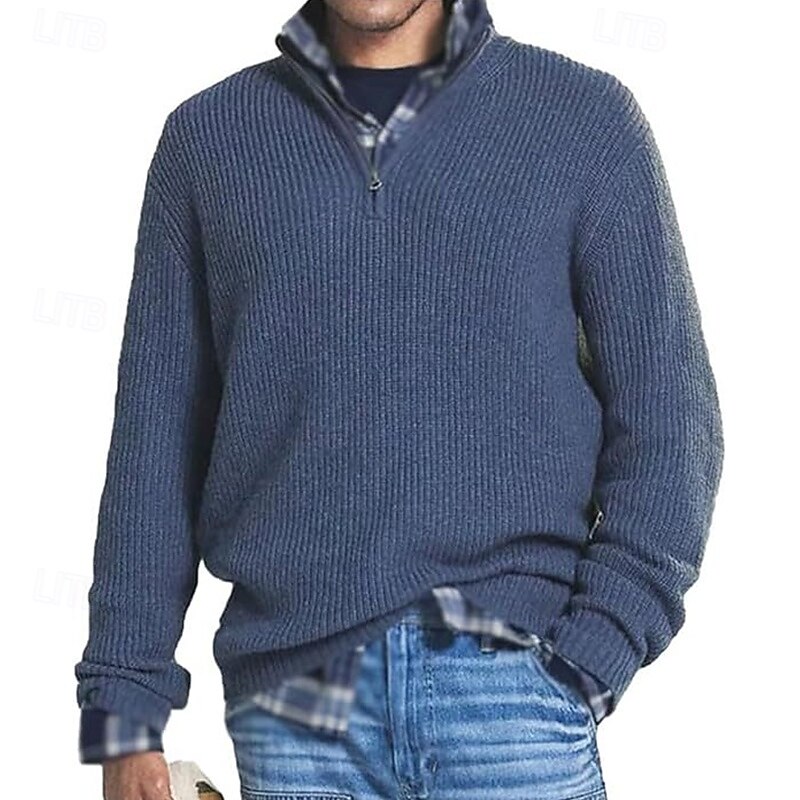 Men's Sweater Pullover Sweater Jumper Quarter Zip Sweaters Quarter Zip Pullover Sweater Ribbed Knit Regular Tops Knitted Slim Fit Plain High Neck Knitwear Contemporary Casual Daily Wear Clothing3