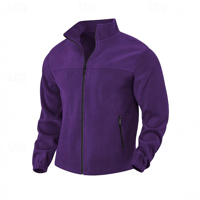 Men's Winter Jacket Fleece Jacket Casual Jacket Vacation Daily Thermal Warm Pocket Fleece Fall Winter Plain Fashion Streetwear Stand Collar Regular Black Ivory Purple Orange Coffee Jacket2