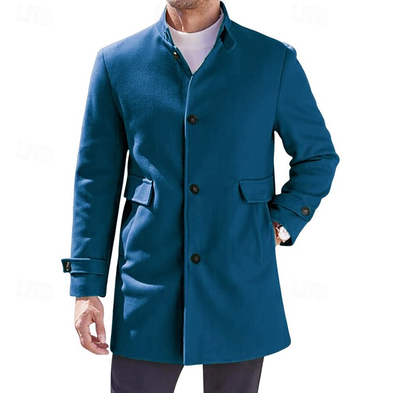 Men's Peacoat Trench Coat Vacation Daily Fall Winter Polyester Thermal Warm Windproof Outerwear Clothing Apparel Fashion Classic Plain Pocket Lapel Single Breasted2