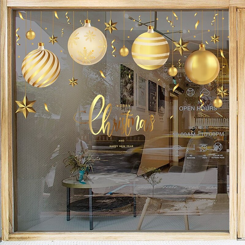 Christmas Window Clings Xmas Wall Sticker Holiday Decorations Gold Easter Egg Alphabet Reusable Static Clings Non Adhesive Glass Stickers Living Room Door Window Festive Home Decor2