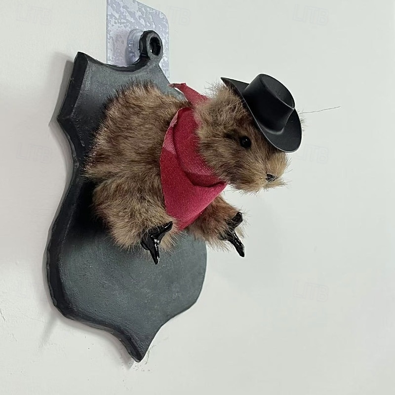 1pc Contemporary Cowboy Bandit Taxidermy Squirrel Wall Hanging Decor, Faux Hedgehog with Hat and Scarf, No Feather, No Power Needed