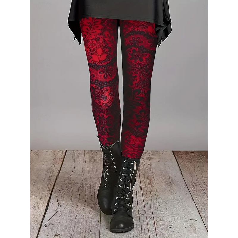 Women's Leggings Vacation Vintage Fashion Full Length High Waist Floral Graphic Printing Thermal Warm Soft Breathable Stretchy Formal Outdoor Vacation Red Blue Orange Green Spring Fall Winter Slim Fit2