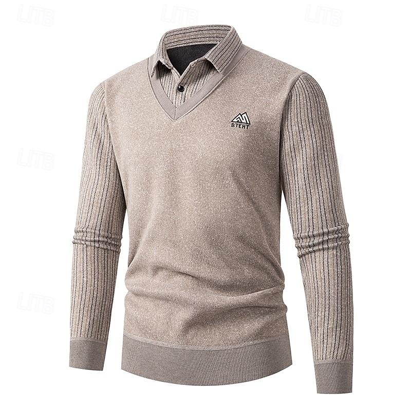 Men's Sweater Pullover Sweater Jumper Casual Sweater Ribbed Knit Regular Tops Knitted Slim Fit Plain Turndown Knitwear Contemporary Casual Daily Wear Clothing Apparel Fall Navy Blue Blue M L XL3