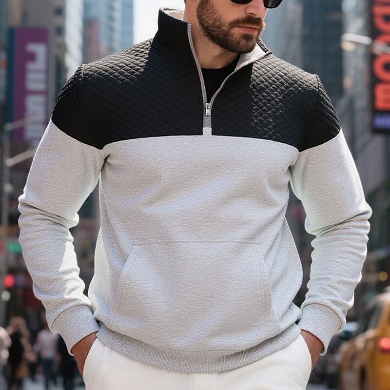 Men's Hoodie Waffle Sweatshirt Quarter Zip Hoodie Fleece Hoodie Fleece lined Hoodie Black Army Green Navy Blue Camel Light Grey Hooded Plain Patchwork Color Block Sports & Outdoor Casual Daily