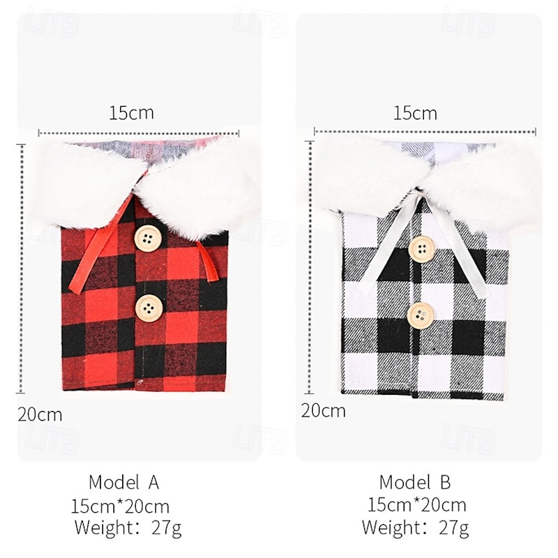 2Pcs Christmas Bottle Covers Plaid Wine , Red and Black Checkered Collar Style Wine Bottle Sleeves, Holiday Bottle Decoration2