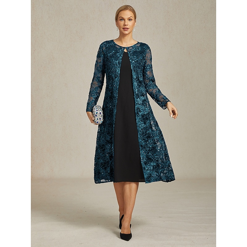 Women's Blazer Caot Jacket Lace Embroidered Sequin Elegant Floral Formal Anniversary Party Wedding Guest Open Front Long Crewneck Regular Fit Long Sleeve Outerwear Navy Blue Spring Fall