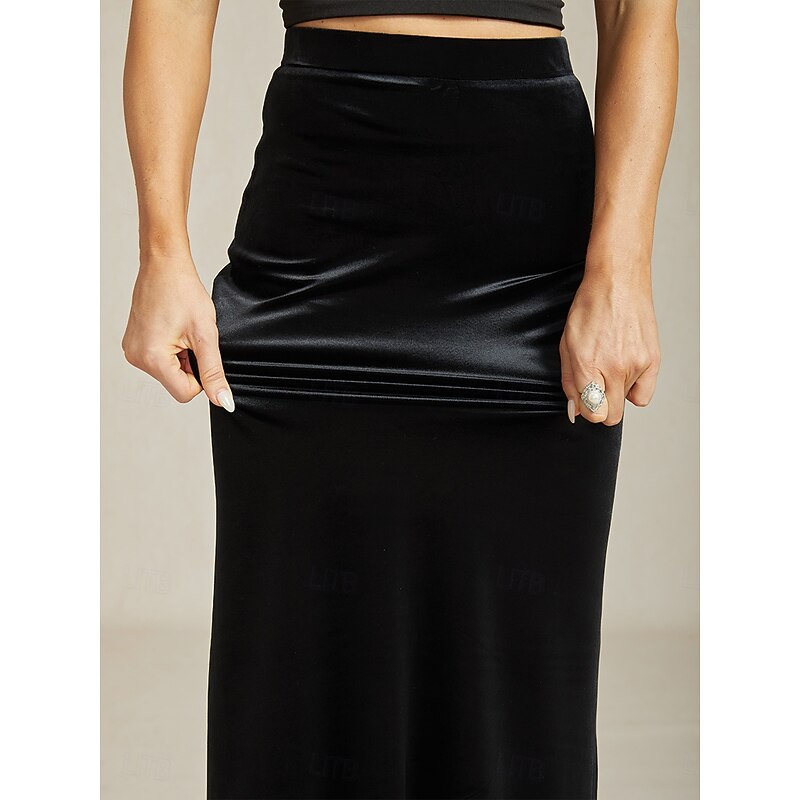 Women's Trumpet / Mermaid Elegant Vintage Long Maxi High Waist Skirts Stretchy Black Fall 100% Polyester3