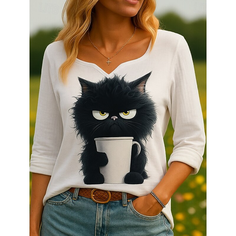 Women's 100% Cotton Shirts Graphic Animal Vintage Tropical Stylish 3/4 Length Sleeve Asymmetrical Regular Tops Daily Holiday Black White Gray Summer Spring3