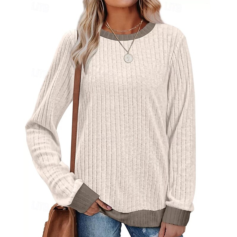 Women's Sweater Pullover Daily Stylish Casual Color Block Ribbed Crew Neck Knitted Long Sleeve Regular Tops Knit Daily Holiday Going out Black Red Fall Winter3