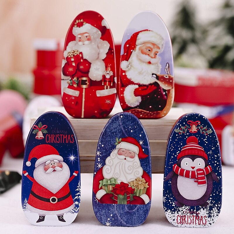Christmas Cookie Tins with Lids for Gift Giving Xmas Tin Containers Boxed Cartoon Metal Candy Storage Box Holiday Cookie Biscuit Gift Box for Kids Festive Christmas Party Accessory4