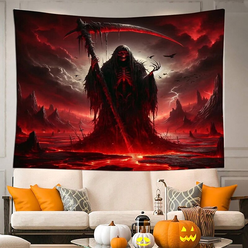 Halloween Skeleton Tapestry – Creepy Graveyard Scene Wall Hanging with Undead Skeletons Rising from Tomb, Horror Wall Decoration for 2025 Halloween Bedroom or Party deco