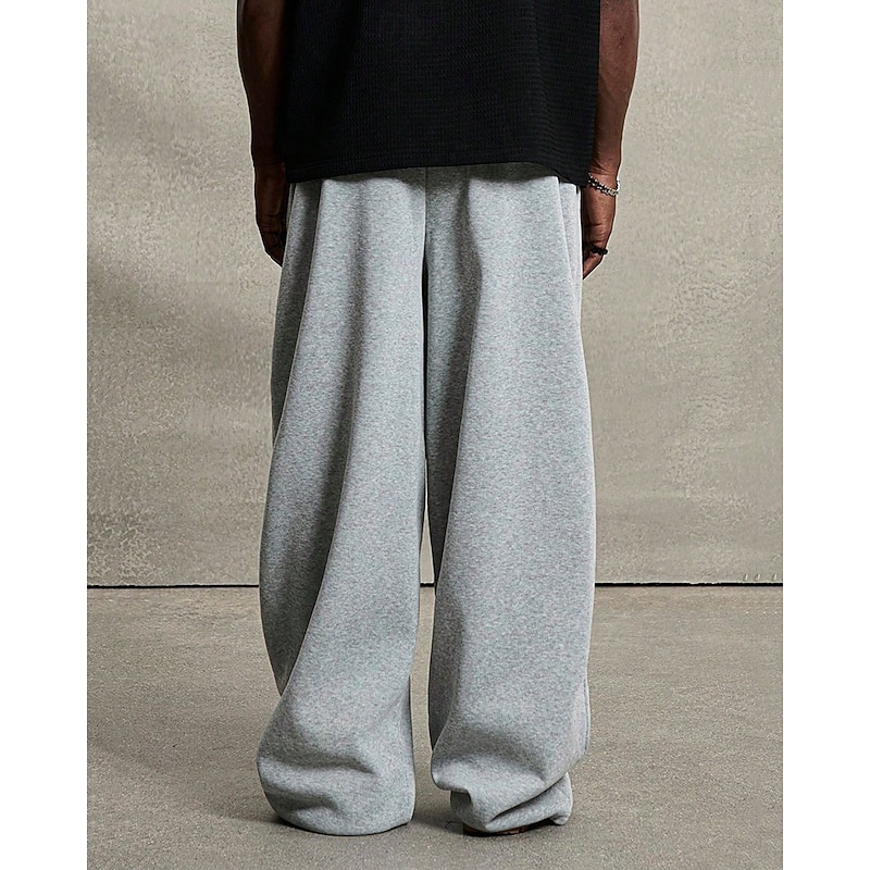 Men's Sweatpants Wide Leg Sweatpants Trousers Drawstring Pocket Elastic Waist Plain Comfort Sports Outdoor Daily Fashion Casual Gray Micro-elastic4