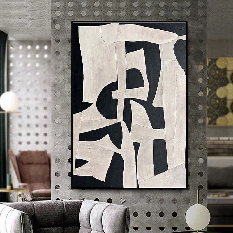 Mintura Hand Painted Abstract Beige Black Texture Oil Paintings on Canvas Modern Abstract Wall Art Picture For Home Decoration Ready To Hang With Stretched Frame4