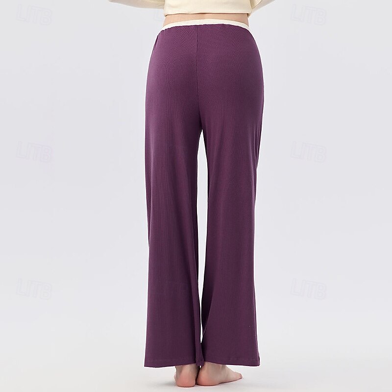 Women's Yoga Pants Staright Leg Pants with Pockets Gym Athletic Sports Bottoms Solid Color Black Yellow Purple Modal Sports Activewear Loose Fit3