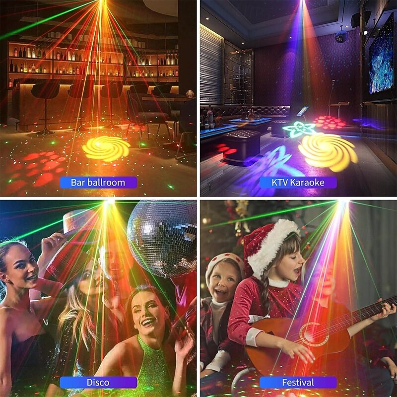 Party Lights with LED Pattern Projection 3-in-1 Sound Activated DJ Lights RGB Projector with Remote Control for Home Karaoke Birthday Wedding Dance Floor Decoration2