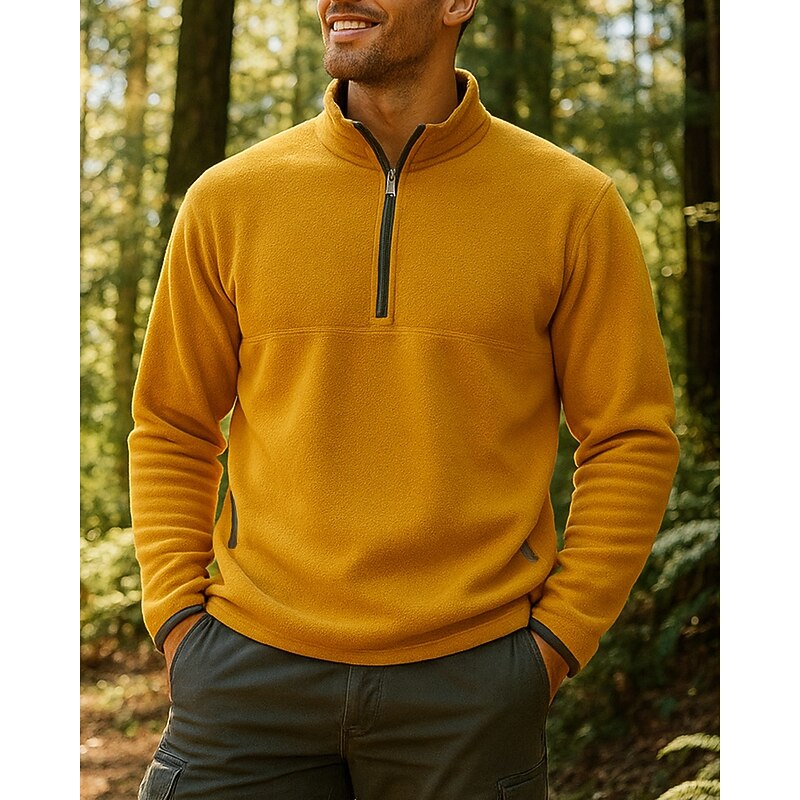 Men's Fleece Sweatshirt Quarter Zip Sweatshirt Winter Outdoor Thermal Warm Top White Yellow Army Green Dark Blue