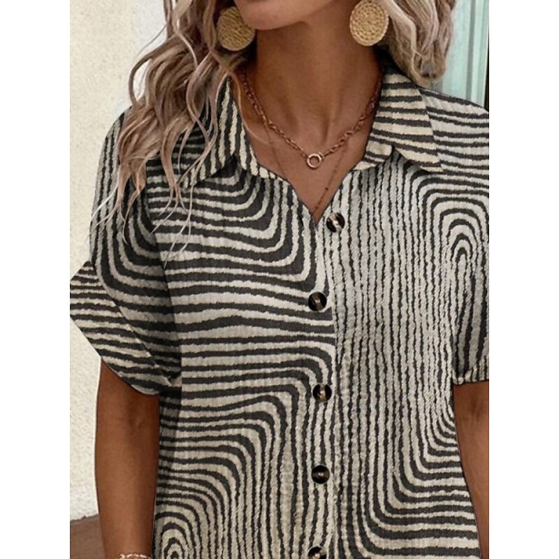 Women's Mini Dress Shirt Dress Casual Dress Print Dress Fashion Modern Daily Beach Weekend Regular Fit Geometric Short Sleeve Shirt Collar Khaki Summer Spring Fall Autumn3