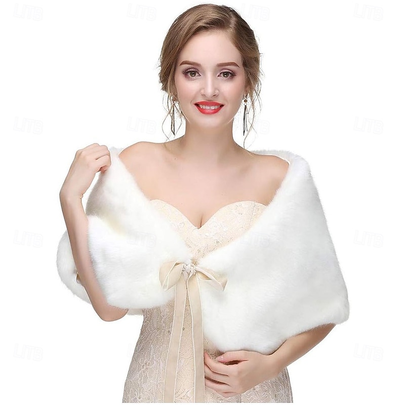 Women's Faux Fur Wraps Wedding Fur Shawls Sleeveless 1920 Faux Fur Stole for Women and Girls Fur Capelet Mink Shawl