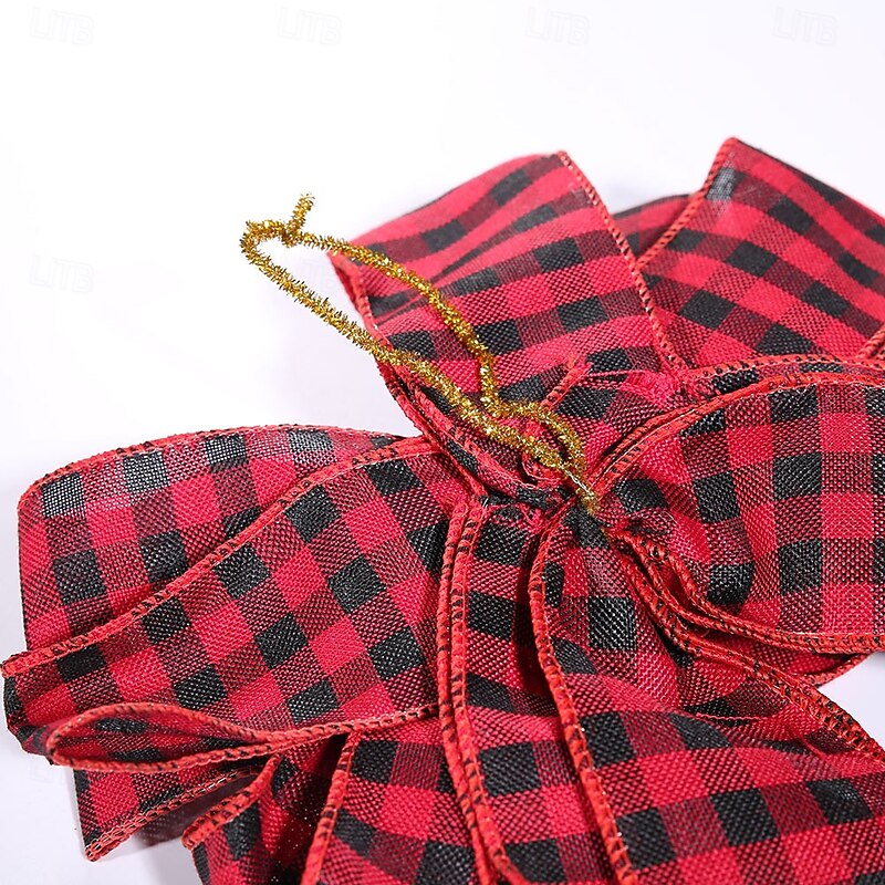 Christmas Plaid Bow Tree Topper, Red Buffalo Check Bow Decoration for Christmas Tree, Holiday Party and Home Decor3