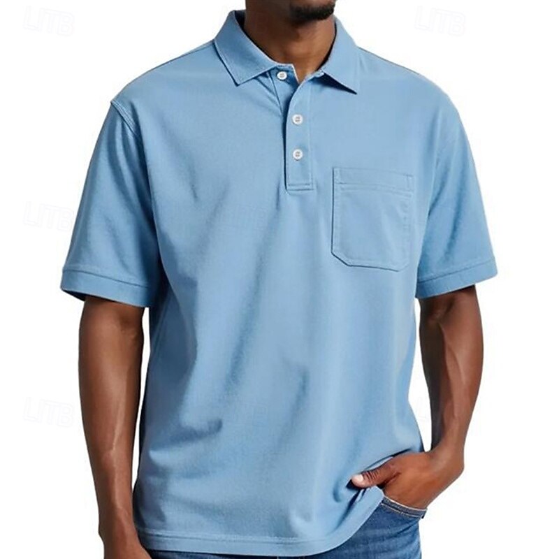 Men's Golf Shirt Golf Polos Shirts Work Casual Lapel Short Sleeve Basic Modern Plain Pocket Buttons Summer Regular Fit Black White Light Green Red Navy Blue Light Purple Golf Shirt