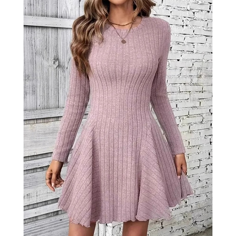 Women's Mini Dress Casual Dress Fashion Classic Modern Outdoor Vacation Holiday Regular Fit Plain Long Sleeve V Neck Black Pink Red Green Summer2
