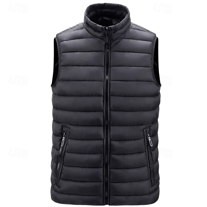 Men's Puffer Vest Vest Gilet Vacation Daily Date Fashion Casual Winter Pocket Polyester Warm Comfortable Solid Color Zipper Stand Collar Regular Fit Black Yellow Red Army Green Vest3