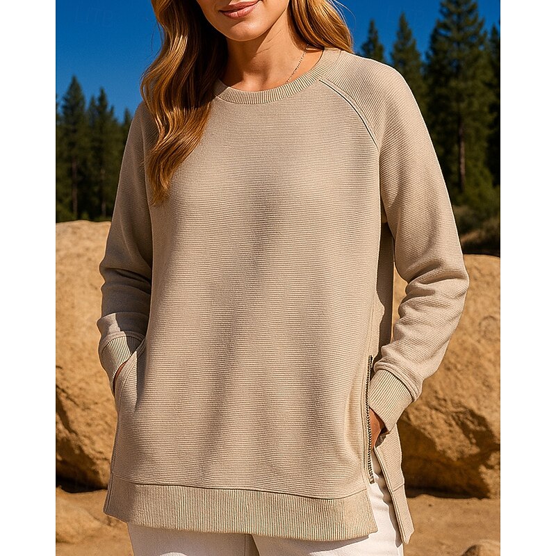 Women's Pullover Sweatshirt Casual Tops Zipper Long Sleeve Top Athleisure Fall Solid Colored Breathable Workout Outdoor Training Sportswear Activewear Black White Burgundy4