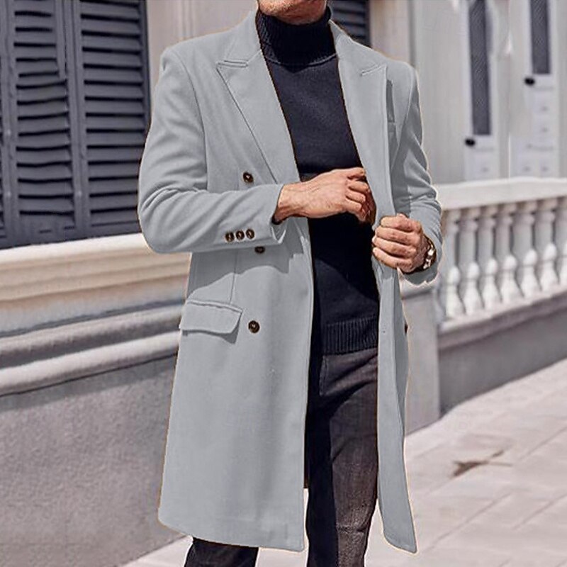 Men's Overcoat Trench Coat Long Trench Coat Vacation Daily Fall Winter Polyester Windproof Warm Outerwear Clothing Apparel Fashion Classic Plain Pocket Lapel Double Breasted3