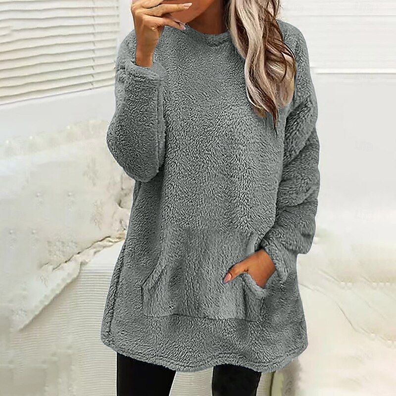 Women's Pullover Sweatshirt Warm Cute Teddy Long Sleeve Round Neck Long Tops Maroon Pink Purple Khaki Gray Spring Fall Winter Spring, Fall, Winter, Summer4