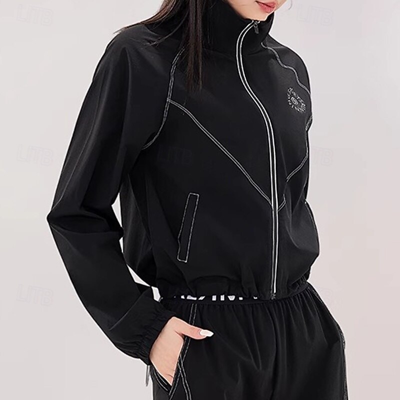 Women's Workout Jacket Quick Dry Long Sleeve Sports Solid Color Top For Gym Zumba Running Loose Fit Activewear3