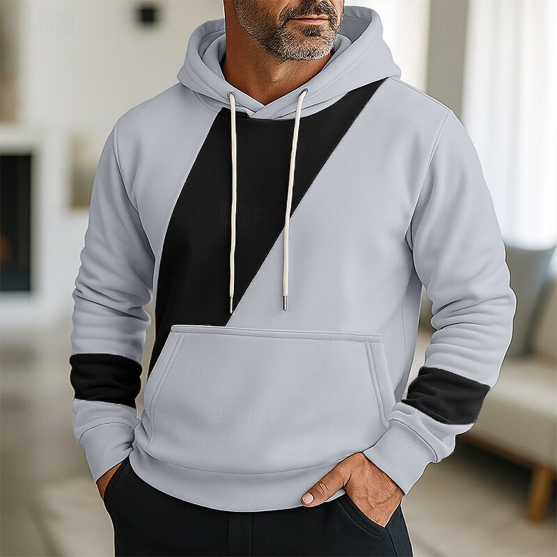 Men's Hoodie Pullover Hoodie Sweatshirt Fleece Hoodie Black Khaki Beige Gray Hooded Plain Patchwork Color Block Sports & Outdoor Casual Daily Streetwear Cool Sportswear Spring &  Fall Clothing Apparel4